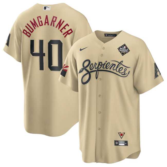 Mens Arizona Diamondbacks #40 Madison Bumgarner Gold 2023 World Series City Connect Cool Base Stitched Jersey Dzhi
